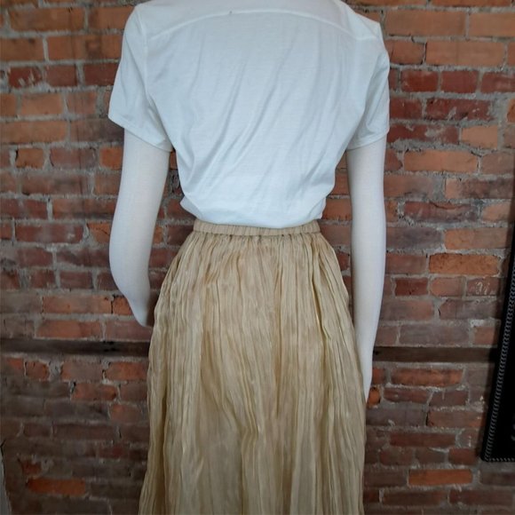 Vintage Skirt Metallic Gold Chiffon Pleated Maxi Size M - Picture 6 of 7